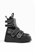 BURNING - Stivale pelle nera velcri platform