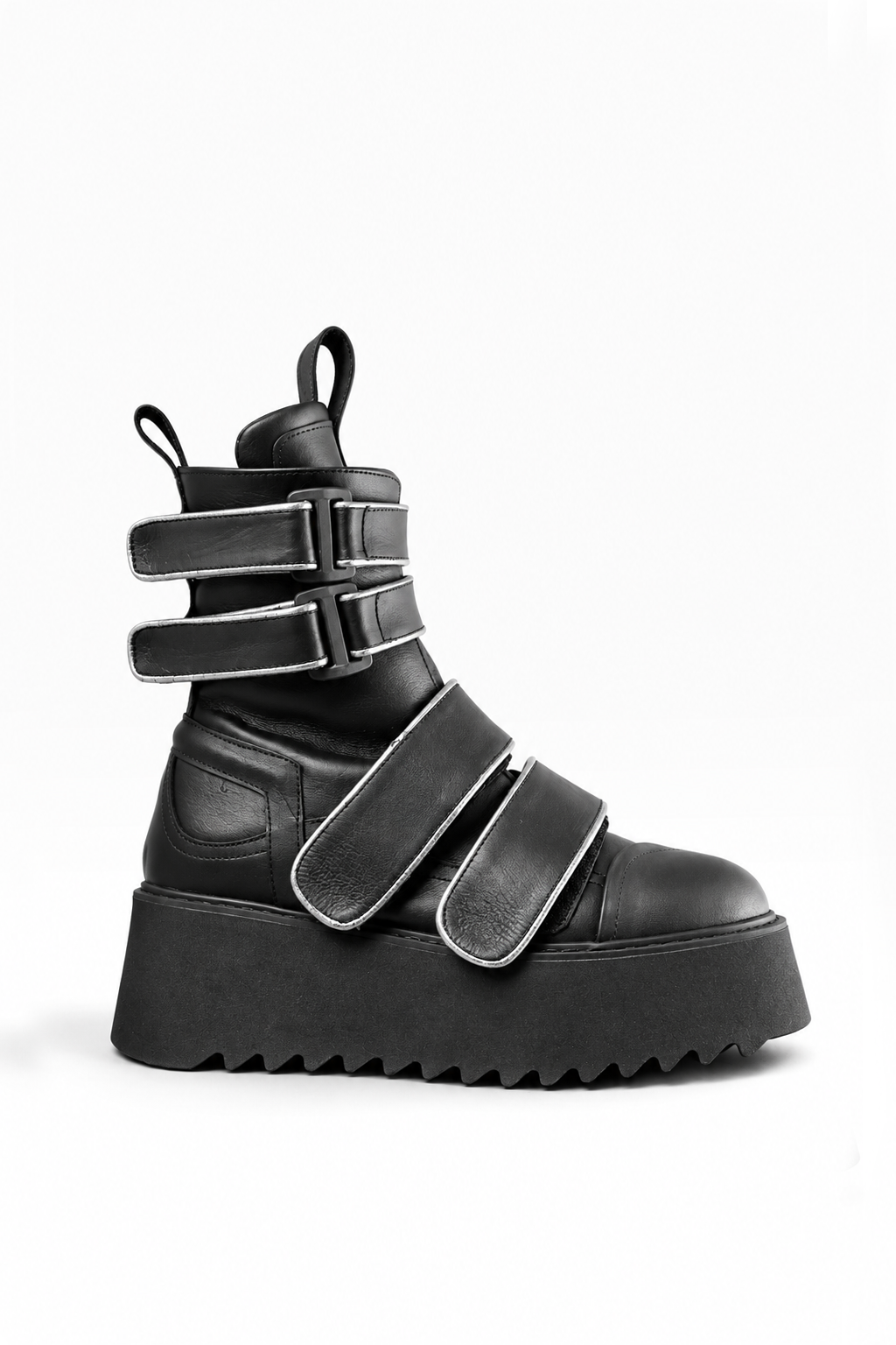 BURNING - Stivale pelle nera velcri platform