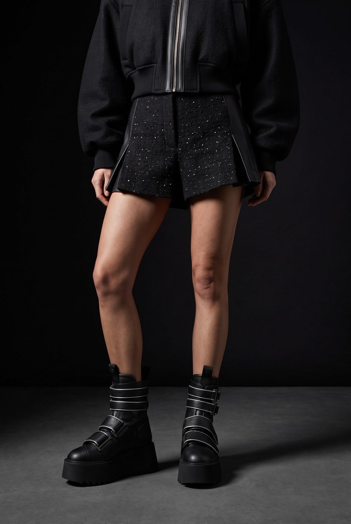 BURNING – Black Leather Boot with Velcro Straps platform