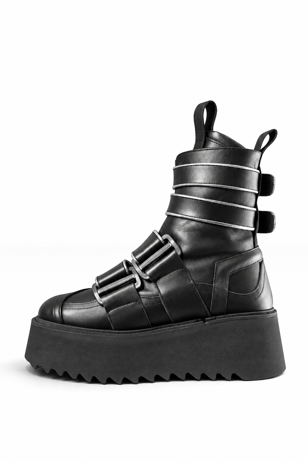 BURNING - Stivale pelle nera velcri platform