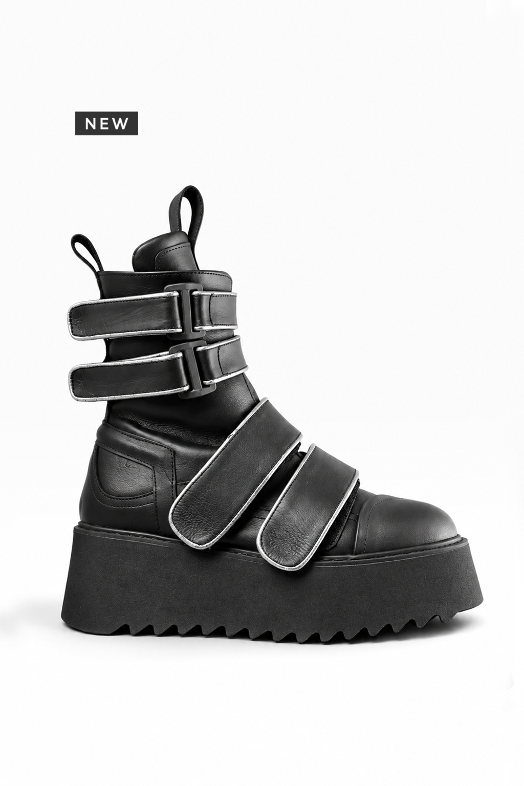 BURNING - Stivale pelle nera velcri platform