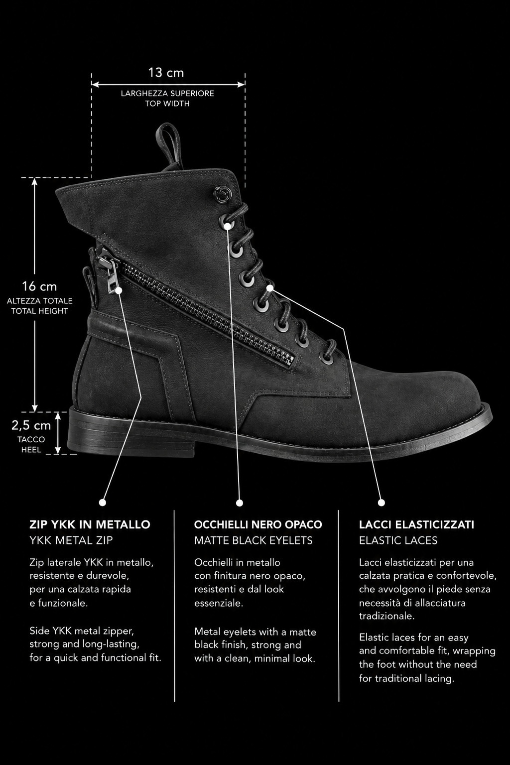 BIC CUOIO – Men’s black nubuck mid boots with double zip and leather sole