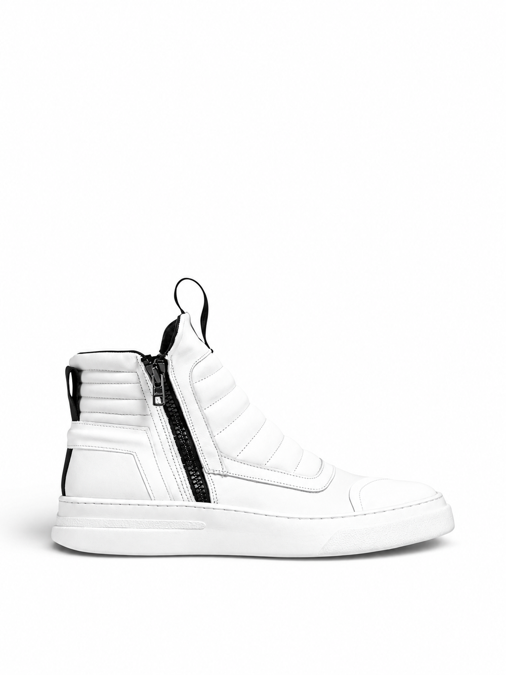 DAMPERZIP - White leather sneaker with white sole