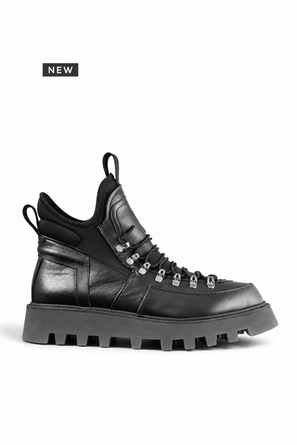 CROUD – Stivaletto mountain pelle nera suola carrarmato