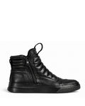 DAMPERZIP Men's mid boots sneaker in black leather  black sole 