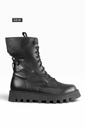 EVER – Schwarzer Lederstiefel mit doppeltem Reißverschluss und Profilsohle