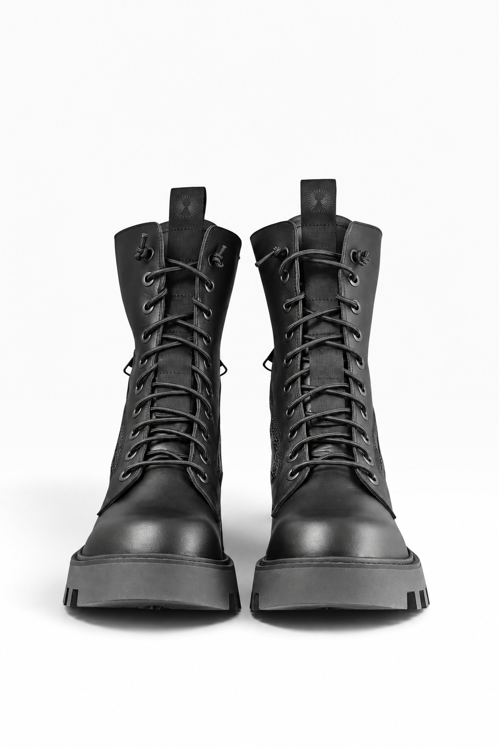 EVER – Schwarzer Lederstiefel mit doppeltem Reißverschluss und Profilsohle