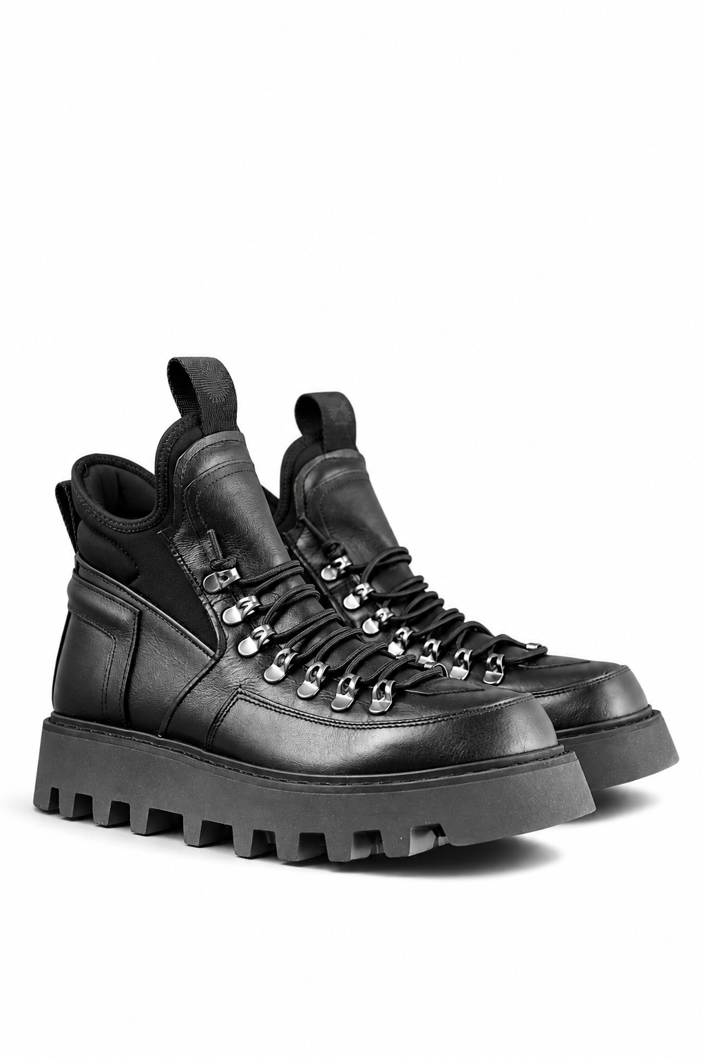 FUJI – Schwarzer Mountain-Stiefel aus Leder mit Profilsohle