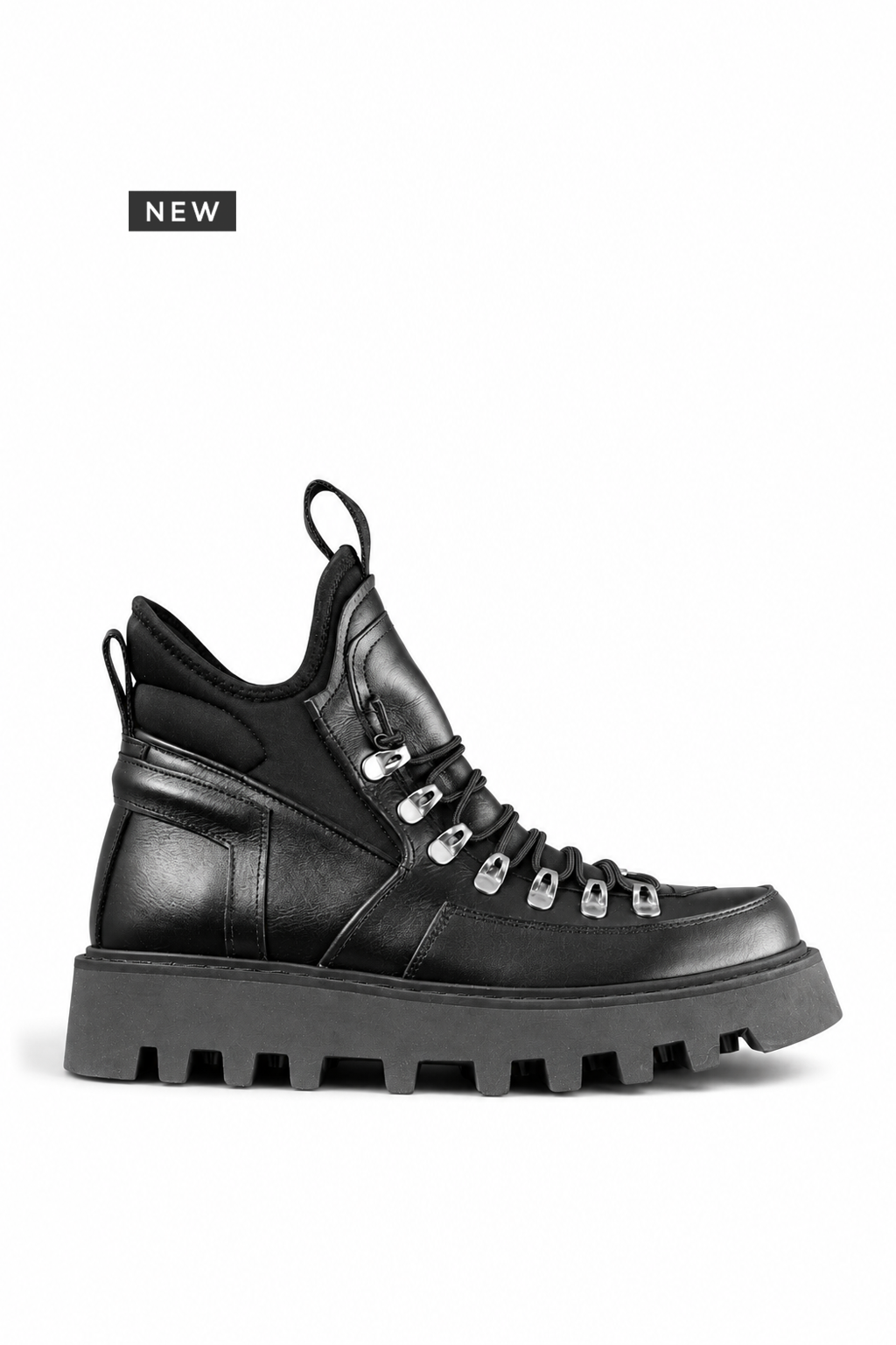 FUJI – Schwarzer Mountain-Stiefel aus Leder mit Profilsohle