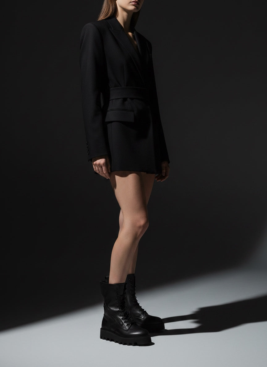 Stivale donna pelle nera suola Vibram doppia zip - OLYMPE