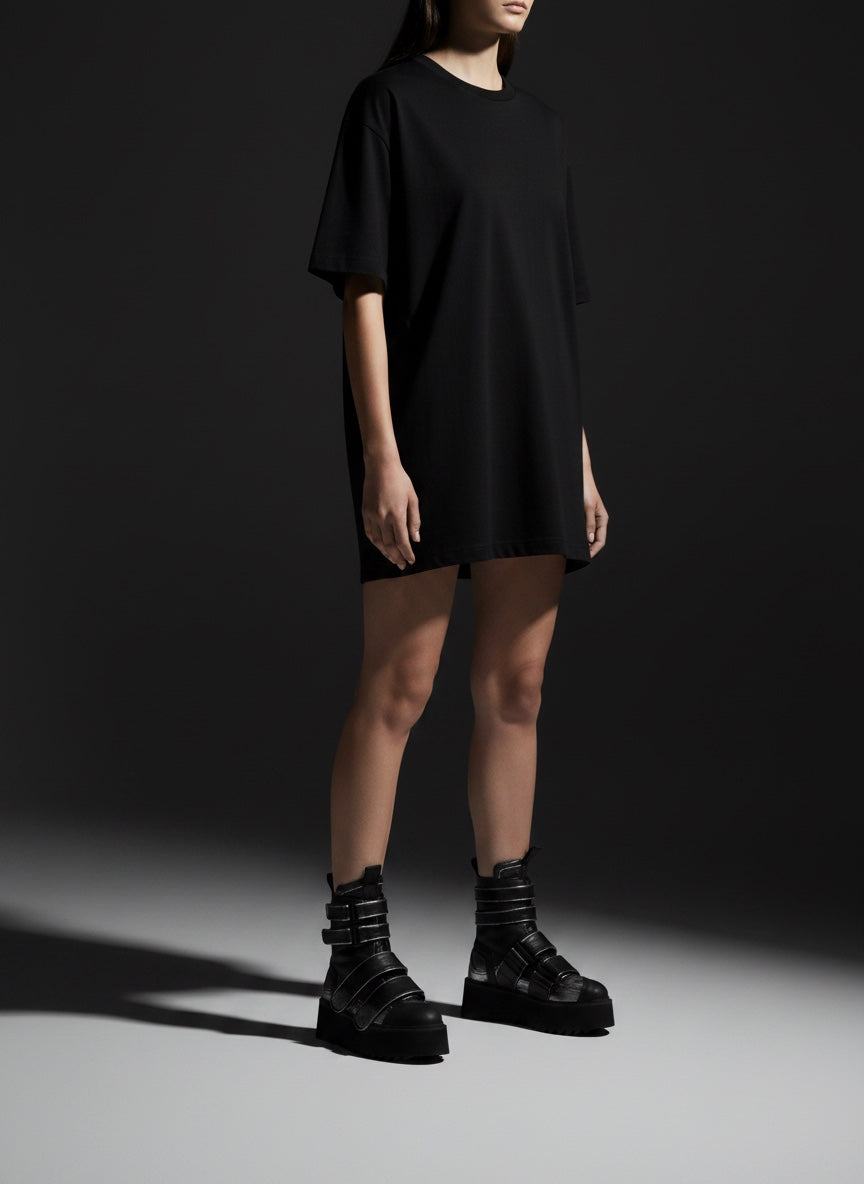 Stivale donna pelle nera velcri zeppa 7 cm - BURNING | Bruno Bordese