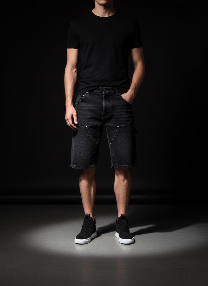 Herren Slip-on-Sneaker aus schwarzem Wildleder mit schwarzem Boden - DAMPER WASHED