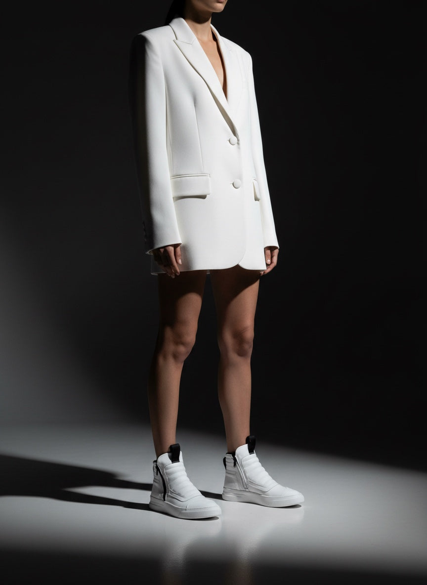 Stivaletto donna pelle bianca doppia zip imbottito - DAMPERZIP