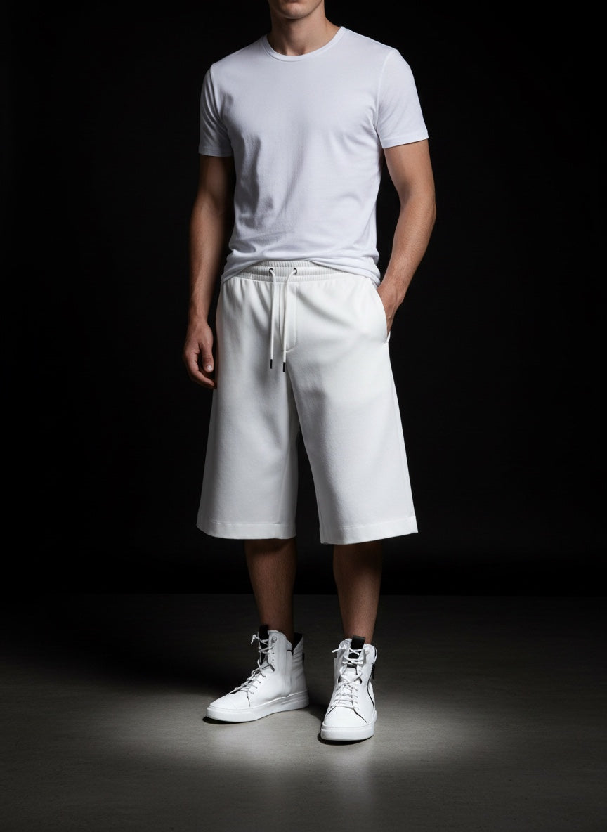 Herren Mid Boots Sneaker aus weißem Leder mit doppeltem Reißverschluss und weißem Boden - JOSEPH