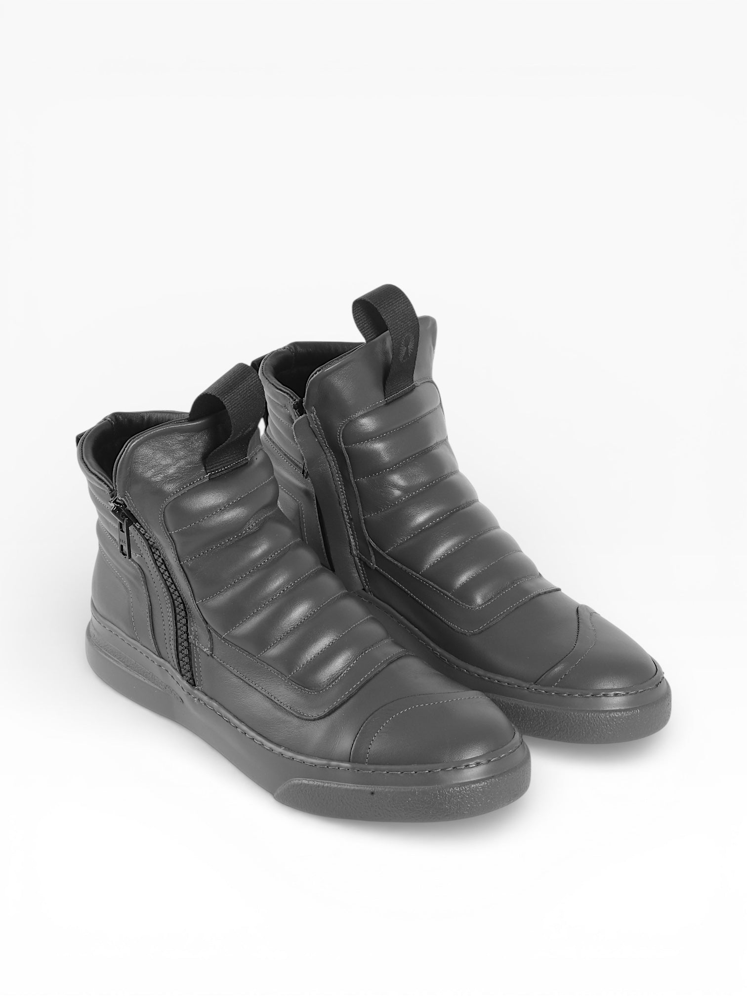 靴 archive BRUNO BORDESE Velcro Sneakers Men's grey leather sneaker with double zip - DAMPERZIP | Bruno Bordese