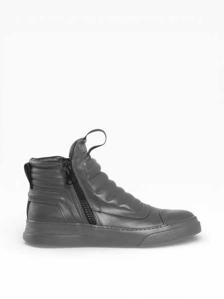 Men's grey leather sneaker with double zip - DAMPERZIP | Bruno Bordese