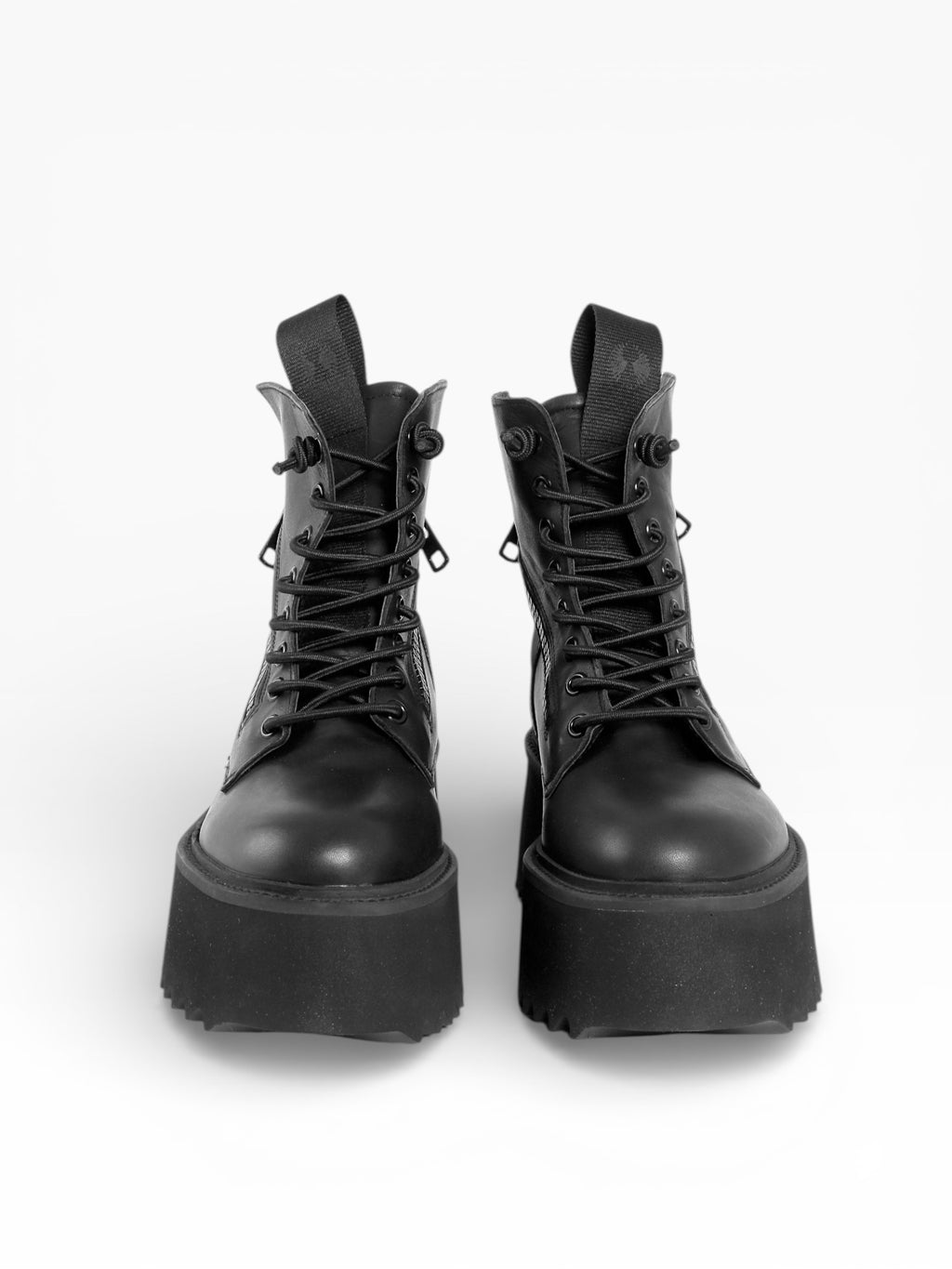 Damen mit Schnürstiefel mit doppeltem Reißverschluss aus schwarzem Leder - GIORGIA