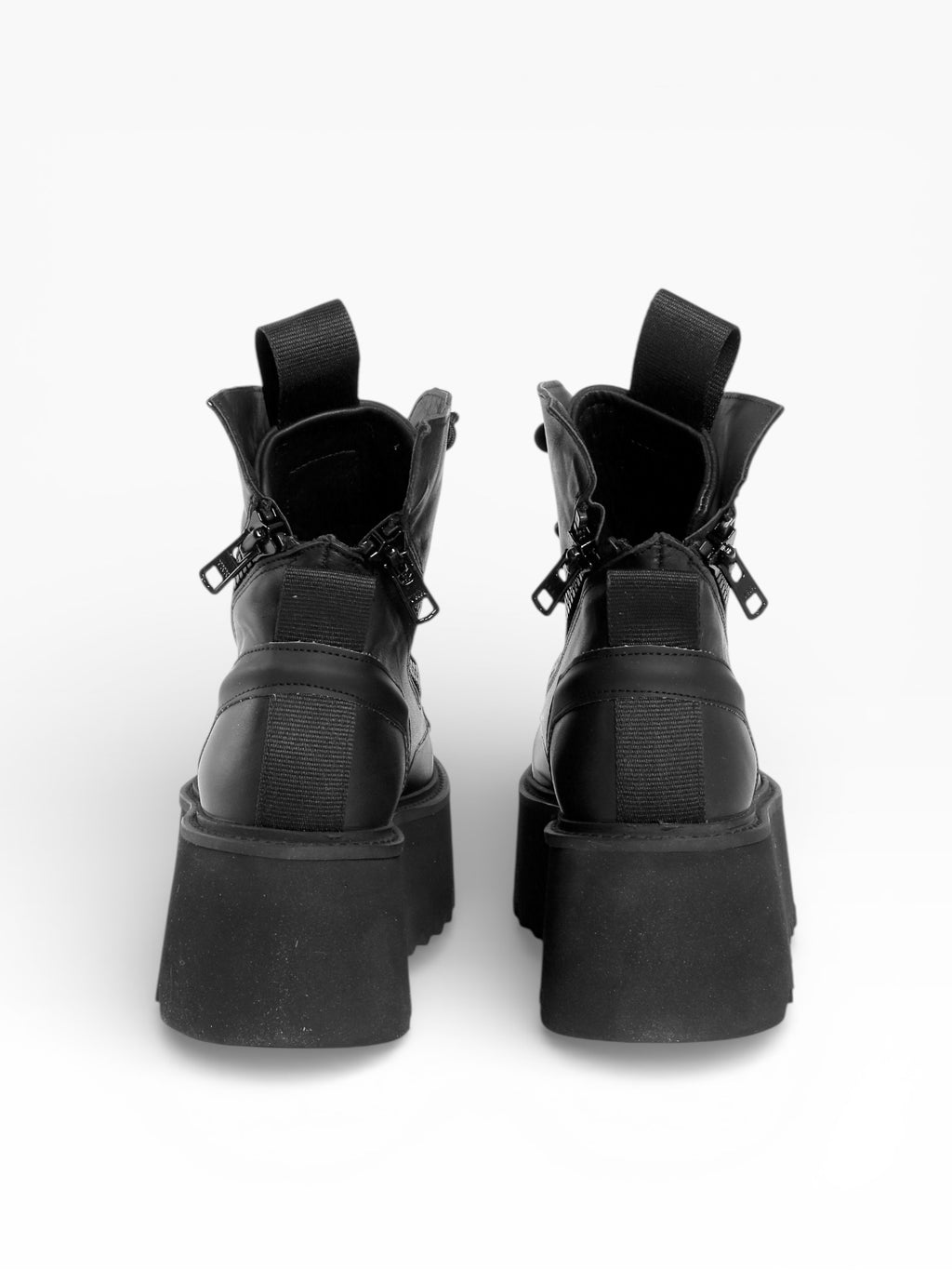 Damen mit Schnürstiefel mit doppeltem Reißverschluss aus schwarzem Leder - GIORGIA