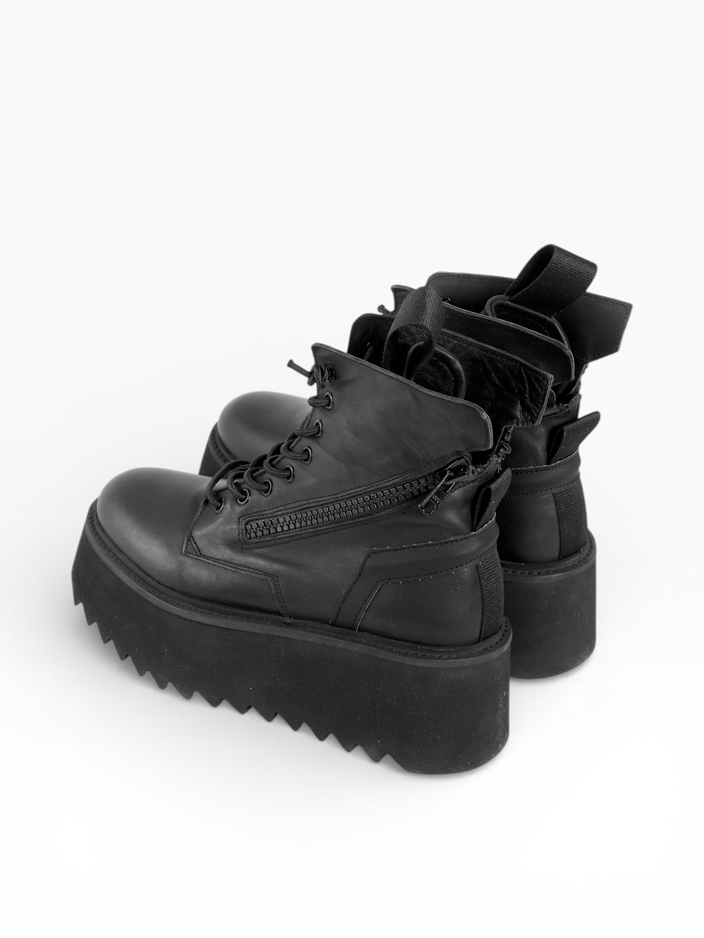Damen mit Schnürstiefel mit doppeltem Reißverschluss aus schwarzem Leder - GIORGIA