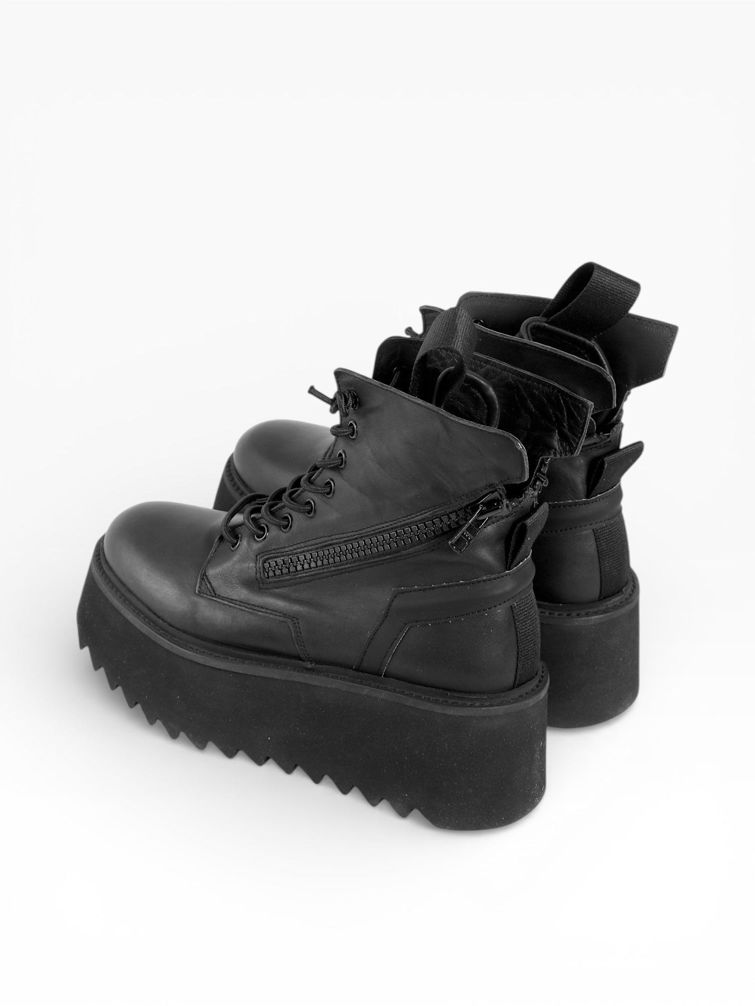 Damen mit Schnürstiefel mit doppeltem Reißverschluss aus schwarzem Leder - GIORGIA
