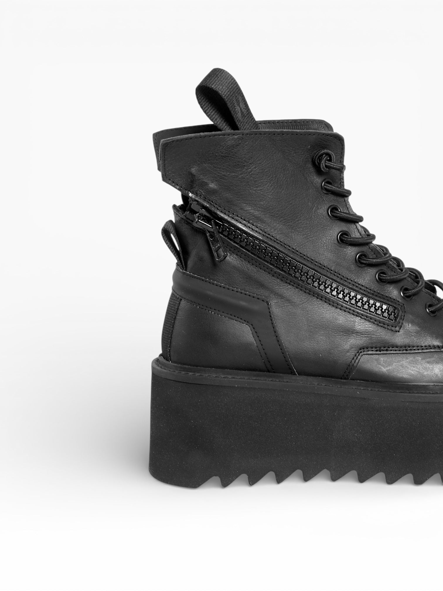 Damen mit Schnürstiefel mit doppeltem Reißverschluss aus schwarzem Leder - GIORGIA