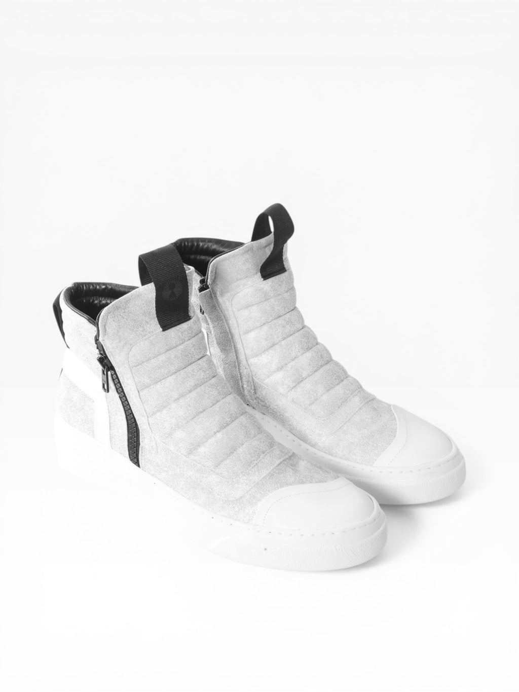 Men's mid boots sneaker in reflective craclé leather with double zip white bottom - DAMPERZIP