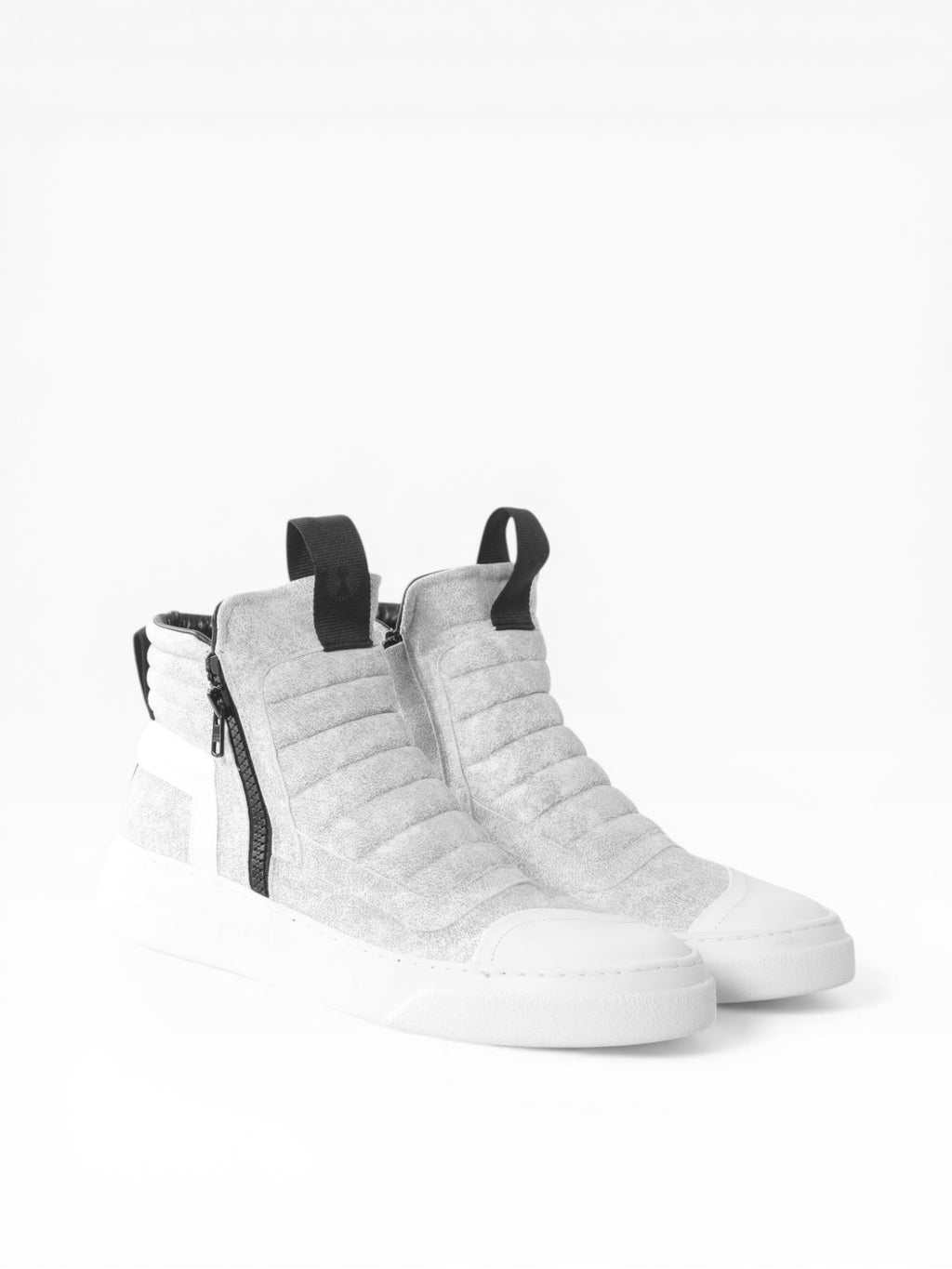 Men's mid boots sneaker in reflective craclé leather with double zip white bottom - DAMPERZIP