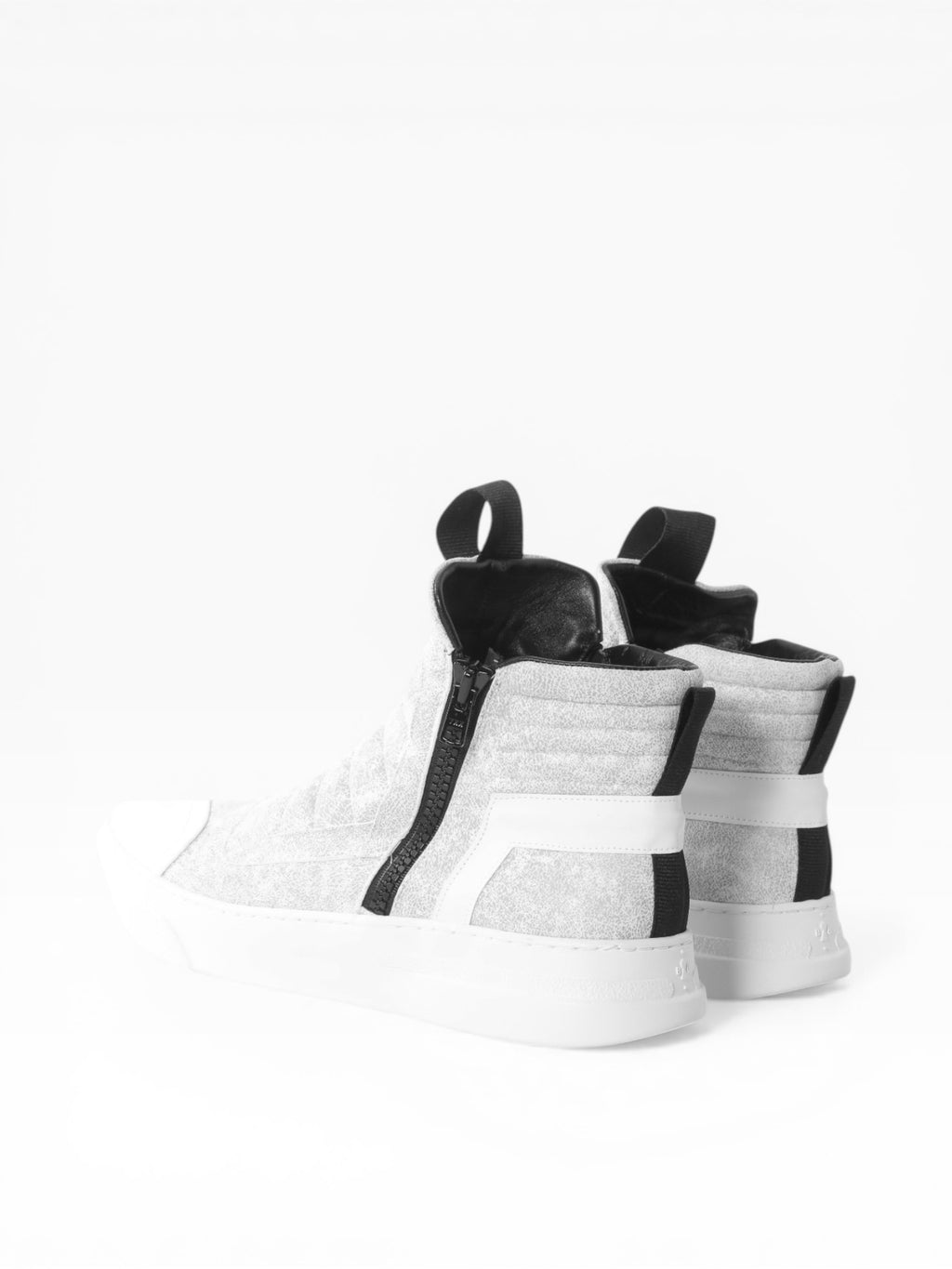 Men's mid boots sneaker in reflective craclé leather with double zip white bottom - DAMPERZIP