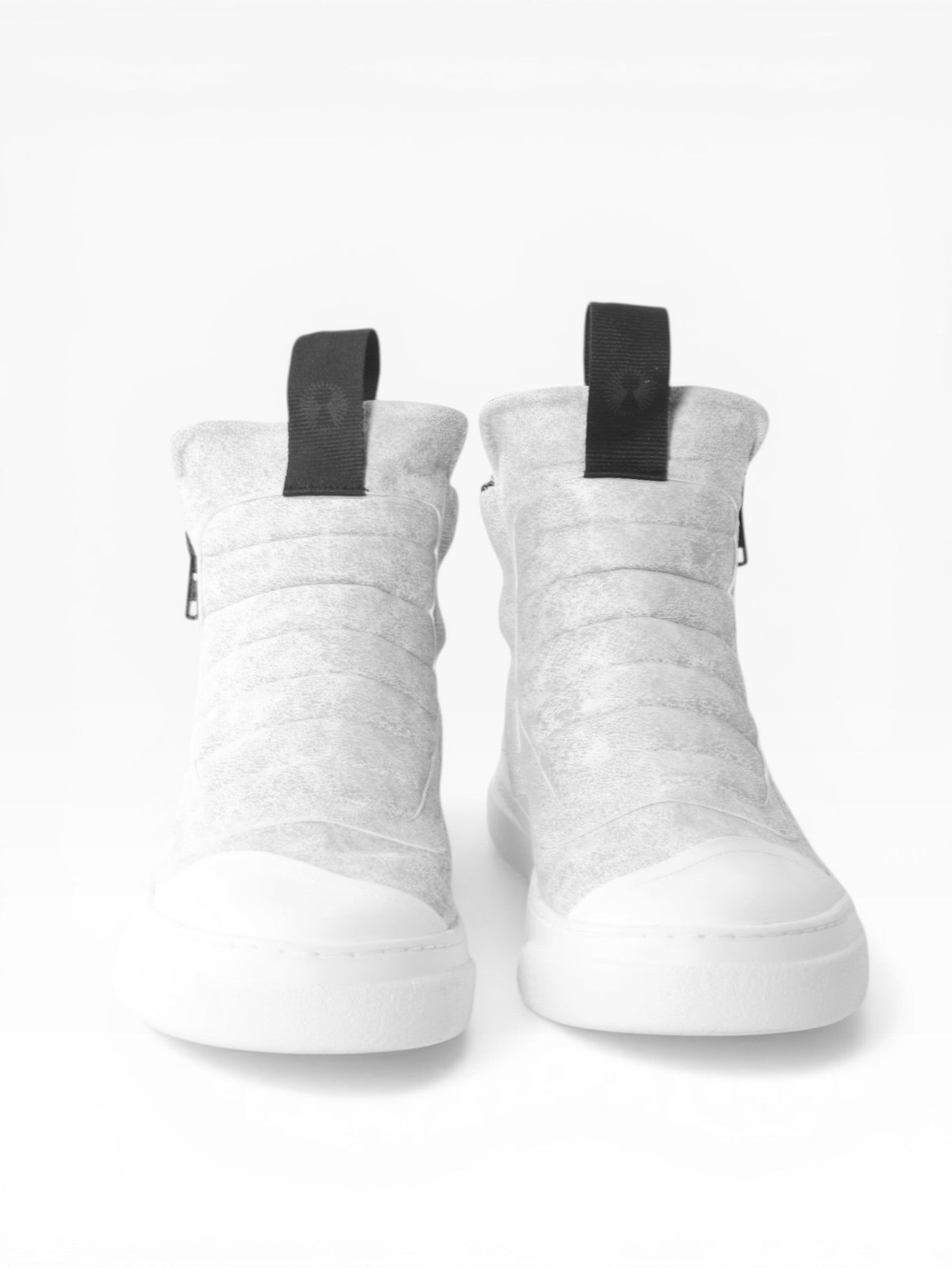 Sneaker mid boots uomo in pelle craclè catarifrangente con doppia zip fondo bianco - DAMPERZIP