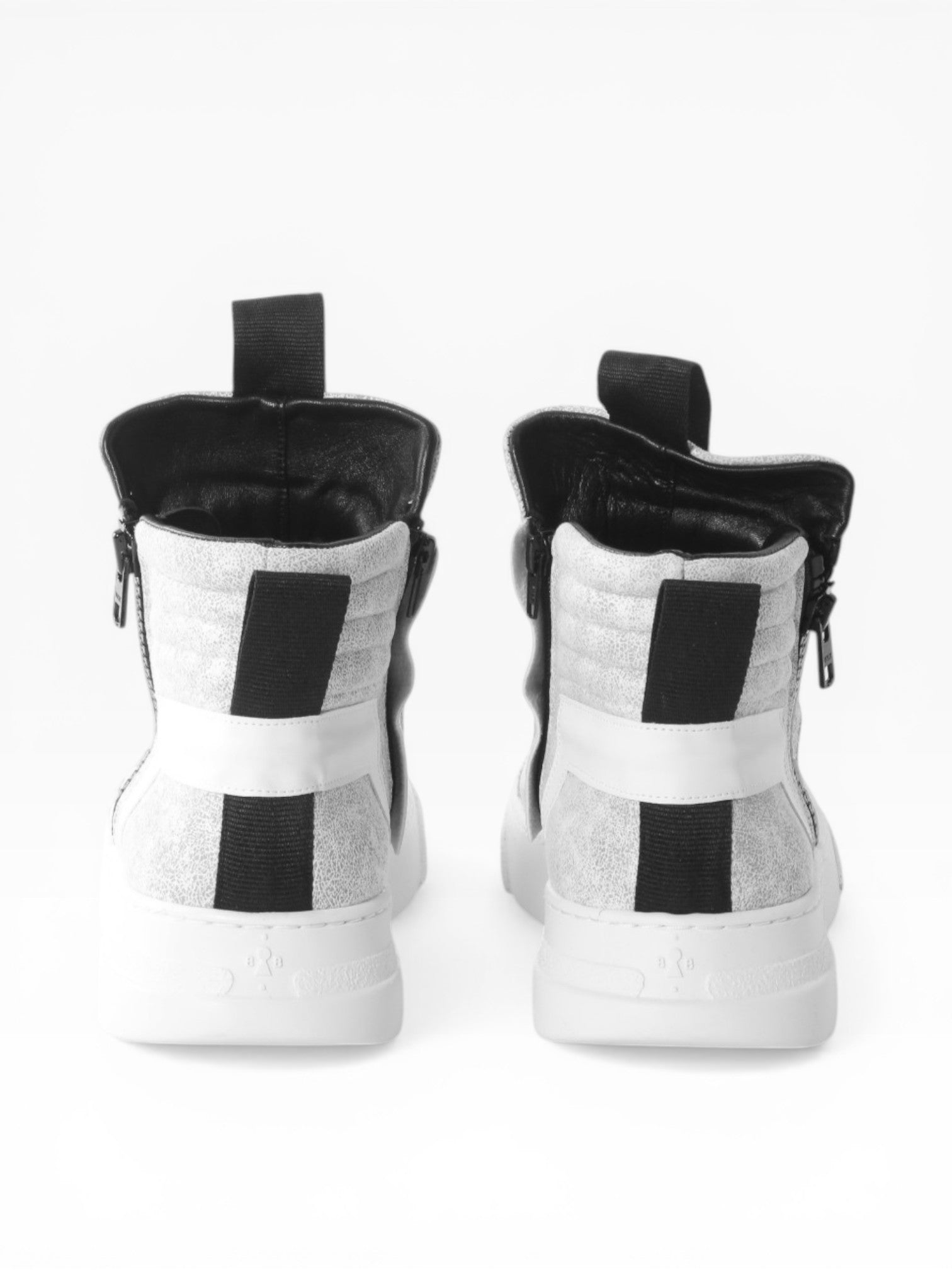 Men's mid boots sneaker in reflective craclé leather with double zip white bottom - DAMPERZIP