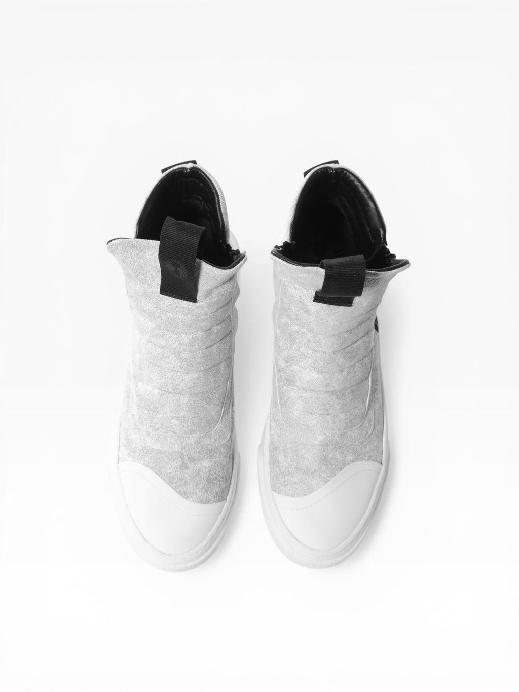 Men's mid boots sneaker in reflective craclé leather with double zip white bottom - DAMPERZIP