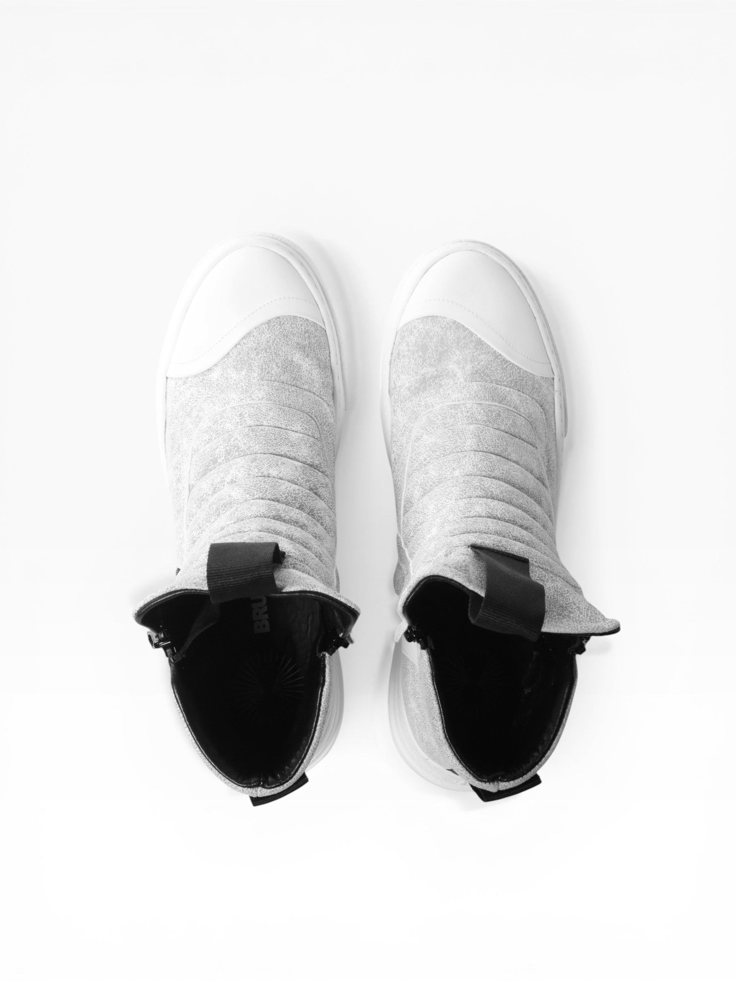Men's mid boots sneaker in reflective craclé leather with double zip white bottom - DAMPERZIP