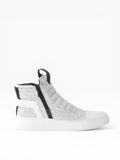 Sneaker Mid Boots Herren aus reflektierendem Craclé-Leder mit doppeltem Reißverschluss, weißer Boden - DAMPERZIP
