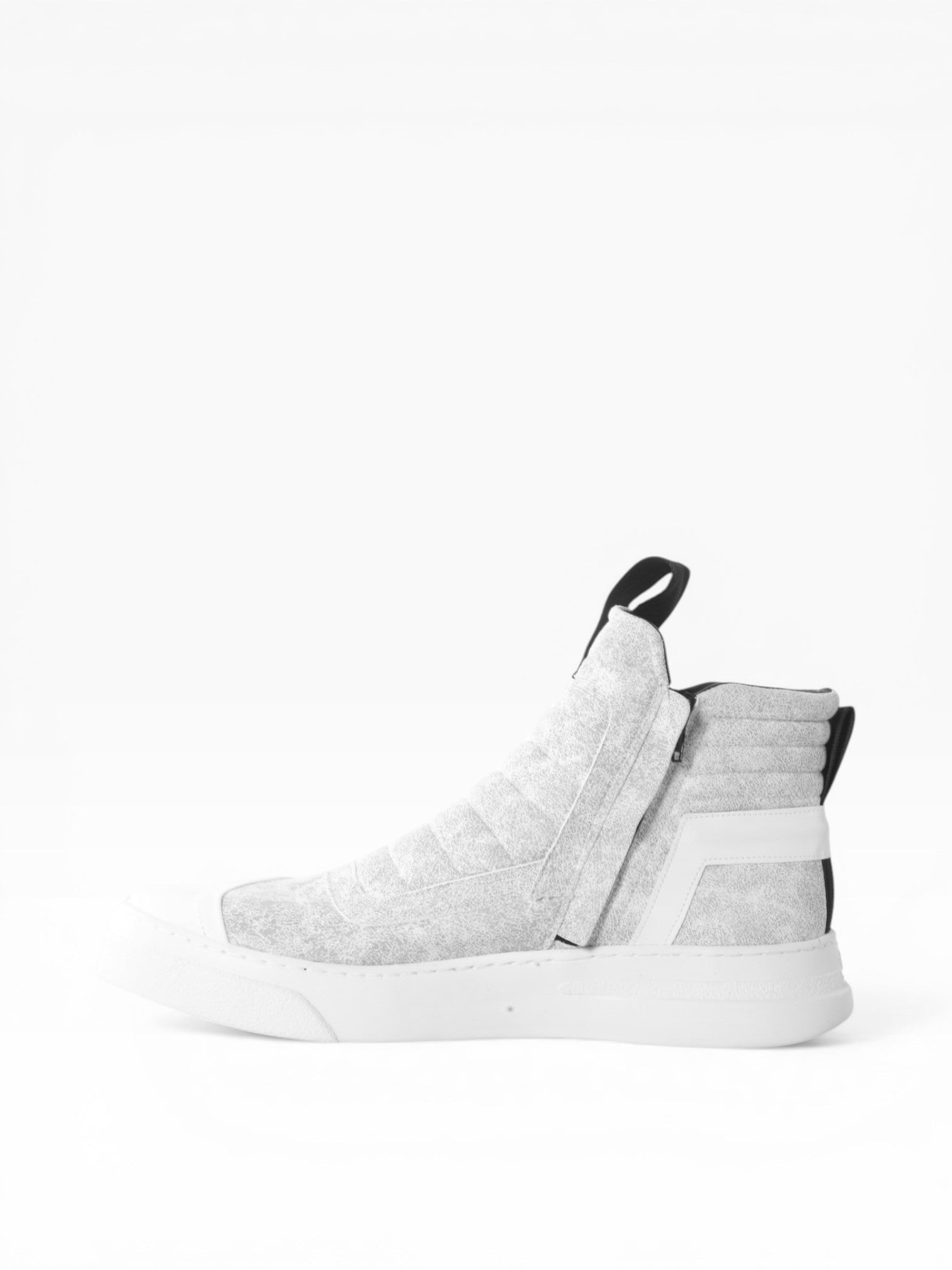 Men's mid boots sneaker in reflective craclé leather with double zip white bottom - DAMPERZIP