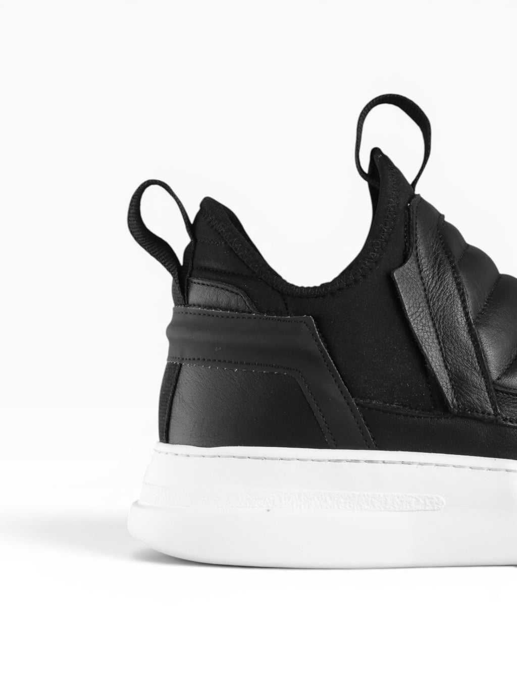 Men's black leather slip-on sneaker with white bottom - DAMPER