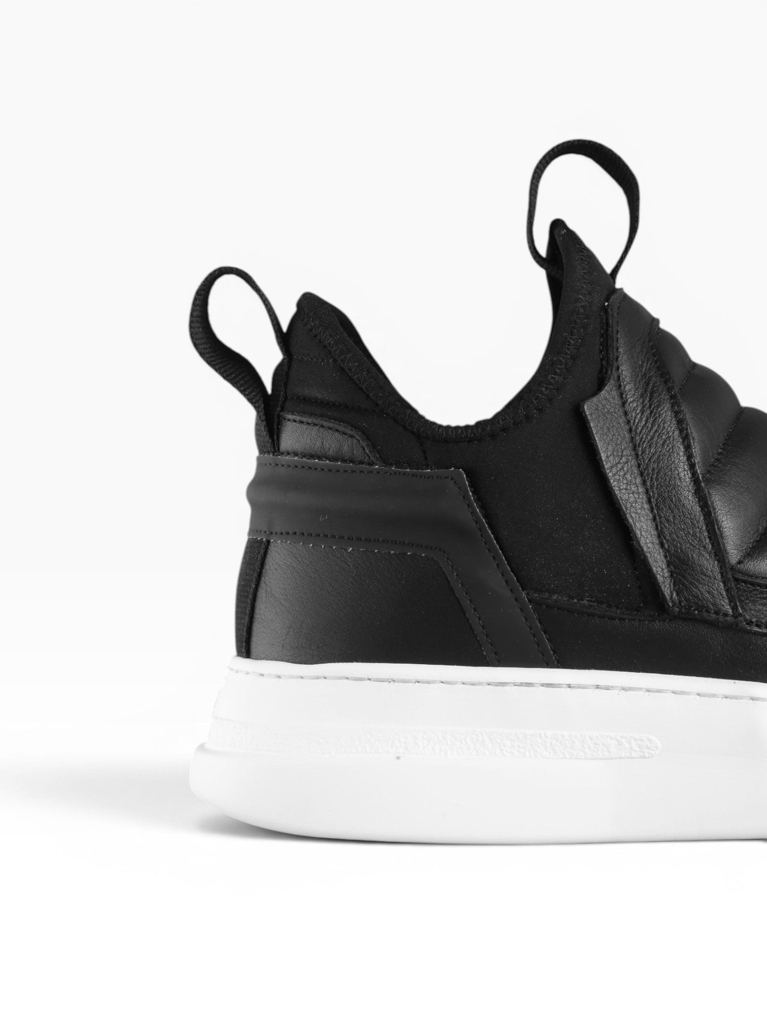Men's black leather slip-on sneaker with white bottom - DAMPER