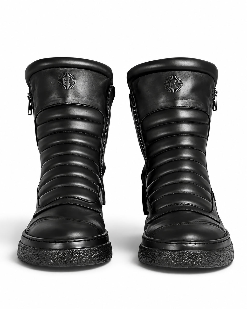 Sneaker Herrenstiefel aus schwarzem Leder mit doppeltem Reißverschluss und schwarzem Boden - MOTO
