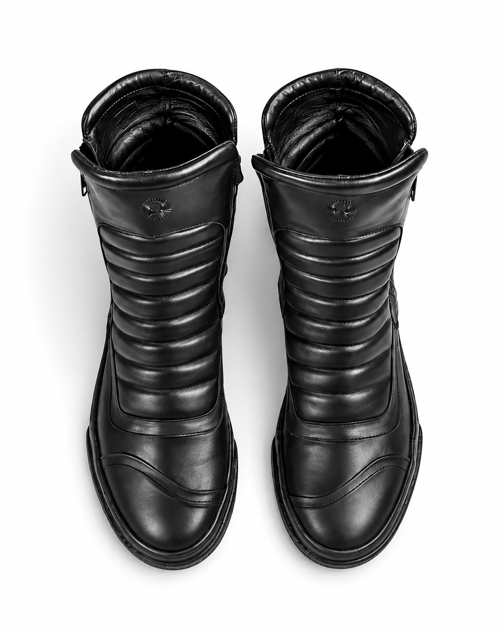 Sneaker Herrenstiefel aus schwarzem Leder mit doppeltem Reißverschluss und schwarzem Boden - MOTO

