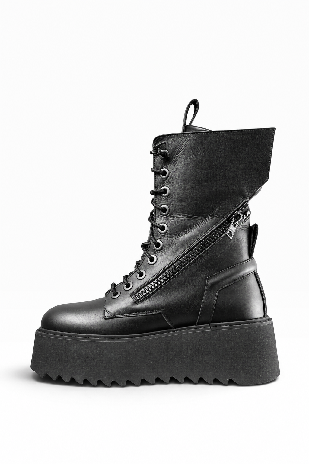 PAOLA – Stivale pelle nera  doppia zip platform