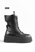 PAOLA – Stivale pelle nera  doppia zip platform