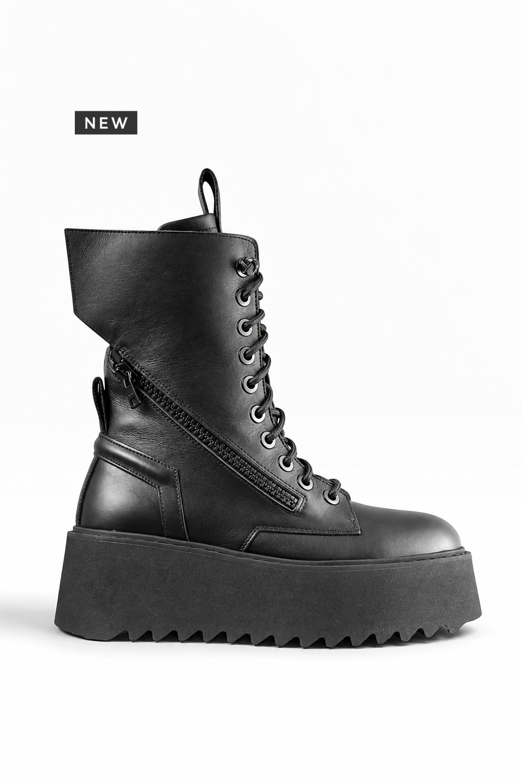 PAOLA – Stivale pelle nera  doppia zip platform
