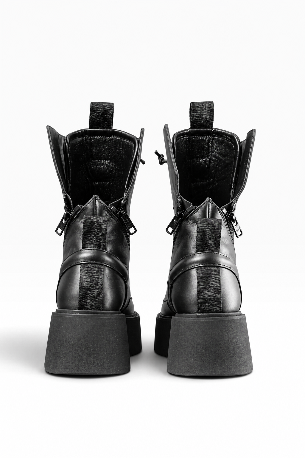 PAOLA – Stivale pelle nera  doppia zip platform