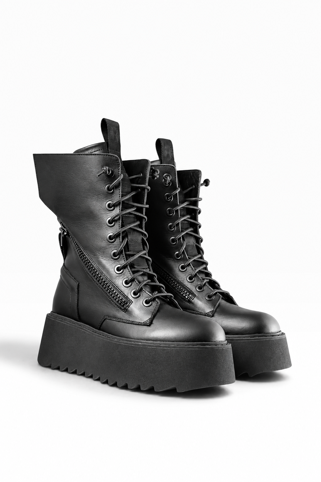 PAOLA – Stivale pelle nera  doppia zip platform