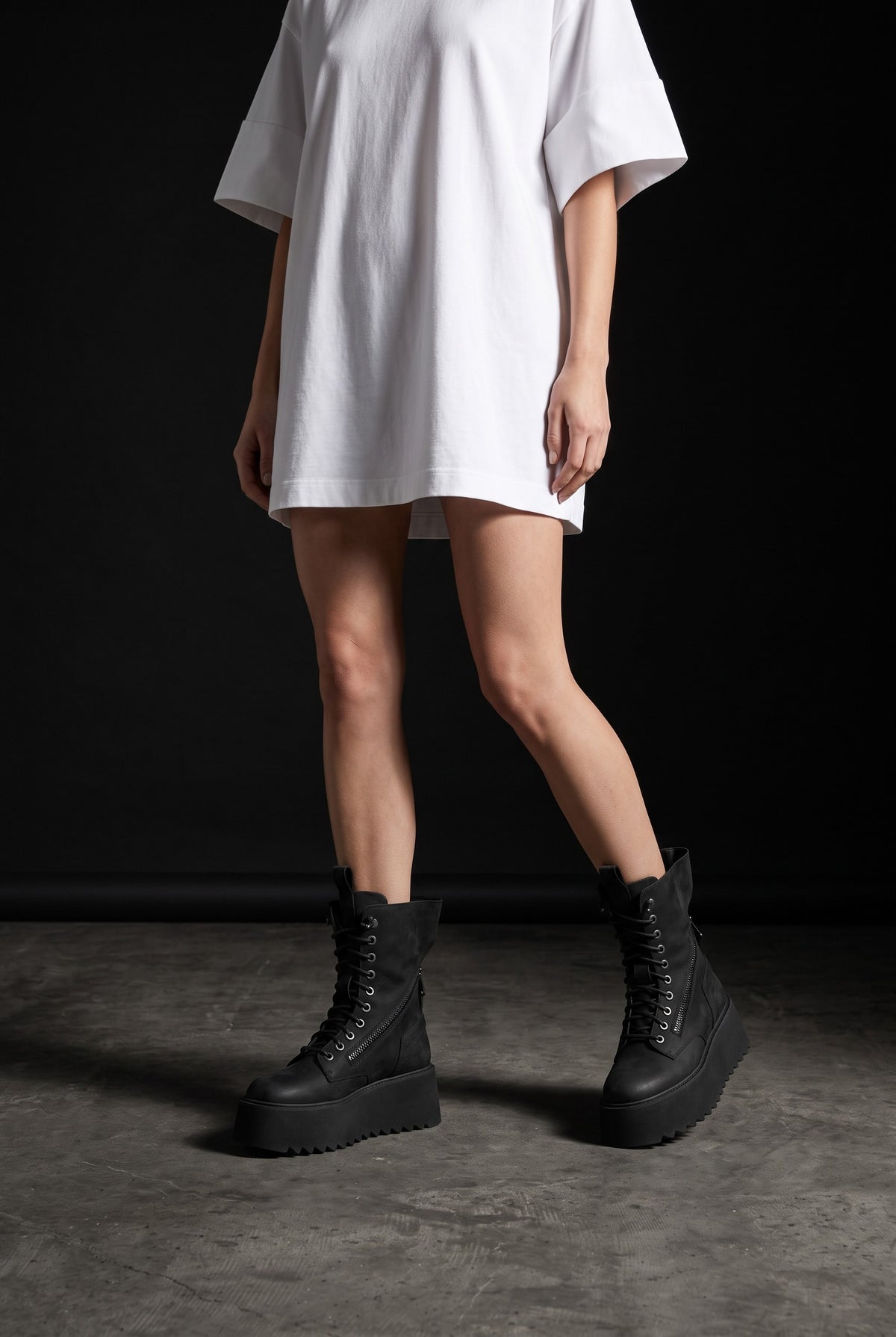PAOLA – Black Nubuck Lace-Up Platform Boots