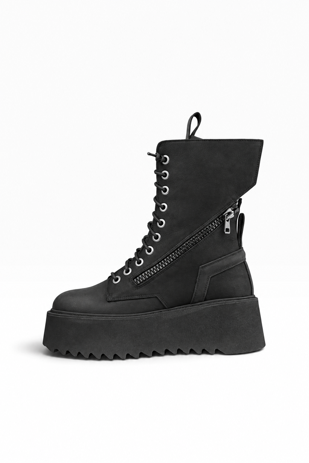PAOLA – Schwarze Nubuk-Schnürstiefelette mit Plateausohle
