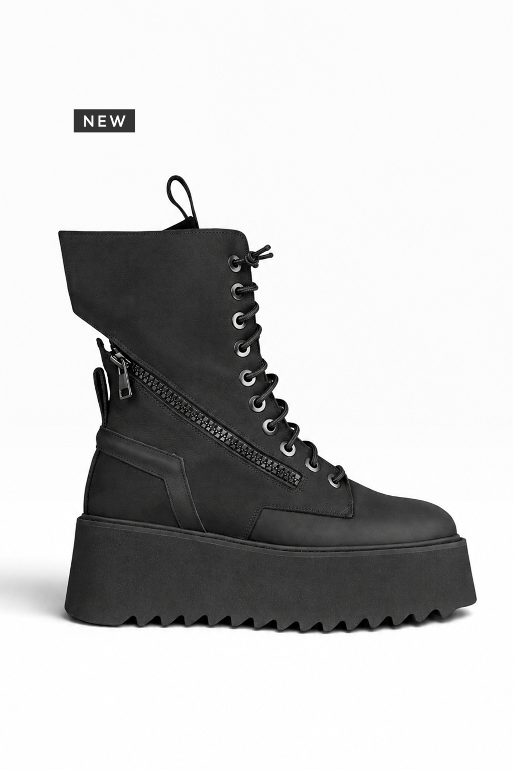 PAOLA – Stivale stringato in nabuk nero platform