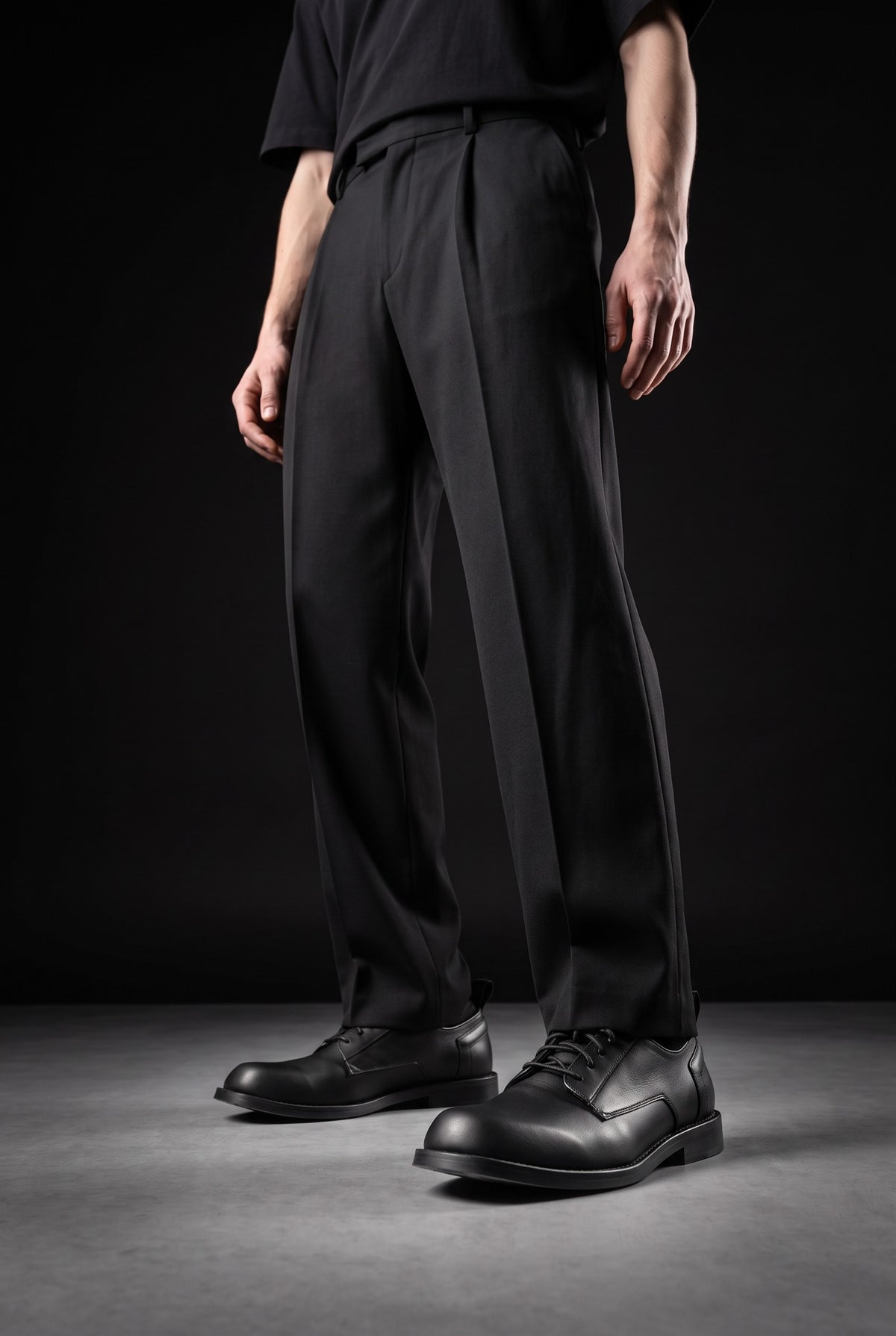 FOON – Black Leather Derby Shoes with Leather Sole
