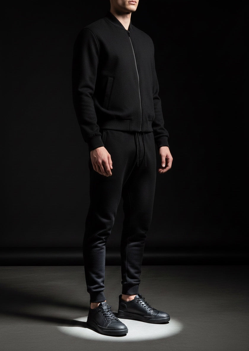 Niedriger Herren-Sneaker aus schwarzem Leder mit schwarzem Boden - CECCA