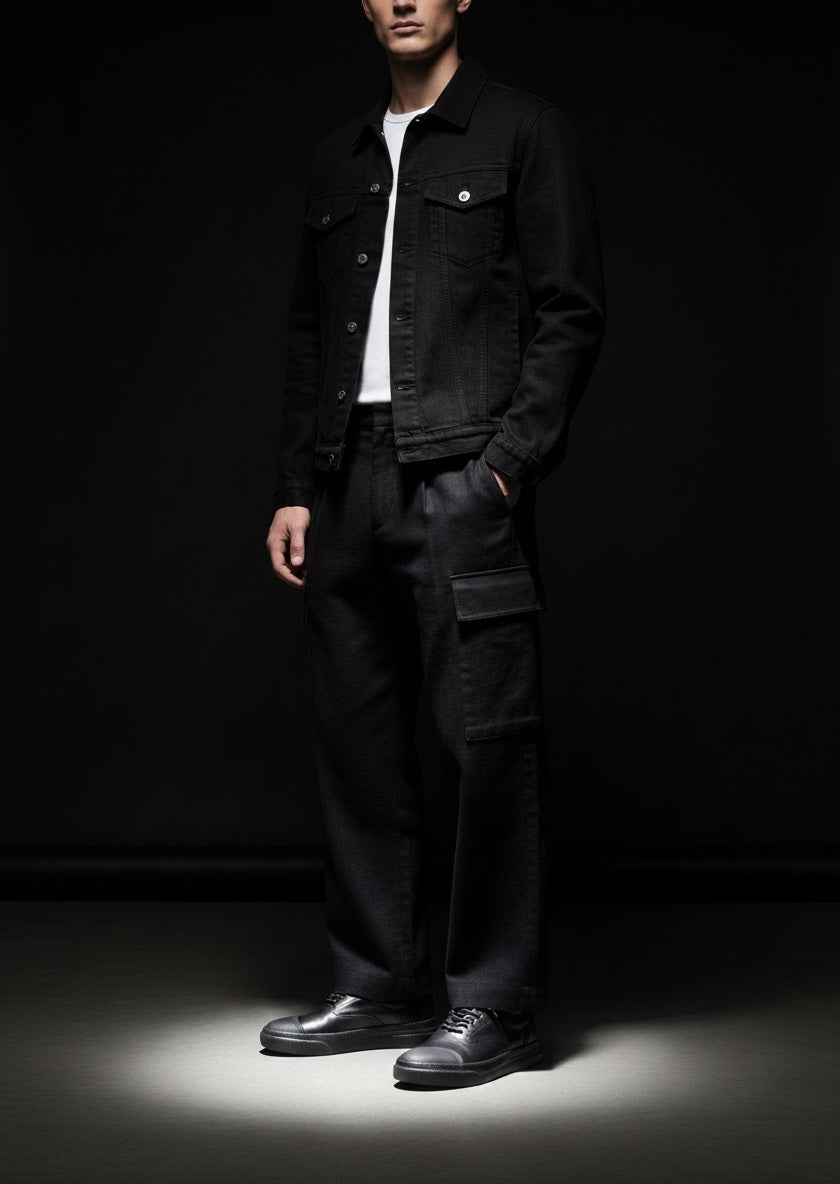 Frencha Herren Sneaker aus schwarzem Leder mit schwarzem Boden - LOVE