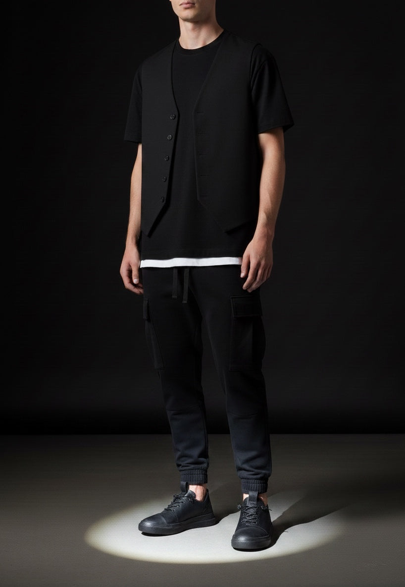 Sneaker francesina Slip on Herren aus schwarzem Leder mit schwarzem Boden - GIF